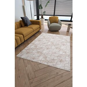 Karo Küp Desenli Kahverengi Renkli Kaymaz Taban Yıkanabilir Halı 120x350 cm