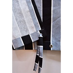 Kalın Düğmeli Kuş Gözlü Bağcık Hediyeli Balkon Perdesi Siyah-gri 160x180 cm
