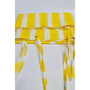 Kalın Düğmeli Kuş Gözlü Bağcık Hediyeli Balkon Perdesi Sarı-beyaz