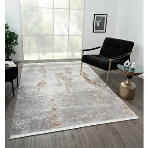 Elegance Eg012a Gri Gold Detaylı Modern Viskon Doğal Iplik Bambu Halı Tozu Az Salon Halısı Koridor 97x200 cm