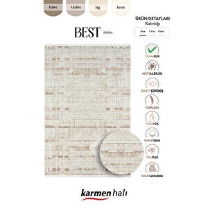 Best 108 Bej Halı Vizon Detaylı Ince Parlak Makinada Yıkanabilir Antialerjik Modern Salon Halısı