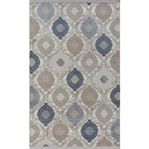 Soft 714 Gri Halı Lacivert Kahve Çiçek Desenli Modern Akrilik Tozuaz Salon Halısı Yatak Odası Halısı 80x300 cm