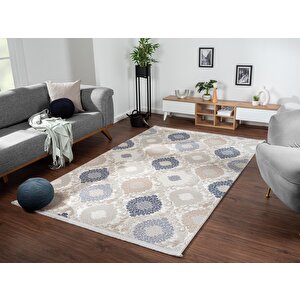Soft 714 Gri Halı Lacivert Kahve Çiçek Desenli Modern Akrilik Tozuaz Salon Halısı Yatak Odası Halısı 120x180 cm
