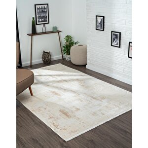 Prag Pr005a Krem Halı Bej Detaylı Özel Iplik Parlak Ince Modern Salon Halısı Yatak Odası Koridor 115x180 cm