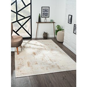 Prag Pr005a Krem Halı Bej Detaylı Özel Iplik Parlak Ince Modern Salon Halısı Yatak Odası Koridor 115x180 cm