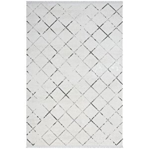 Elegance Eg010a Beyaz Halı Geometrik Detaylı Modern Viskon Doğal Iplik Bambu Halı Tozu Az Salon Halı 156x230 cm