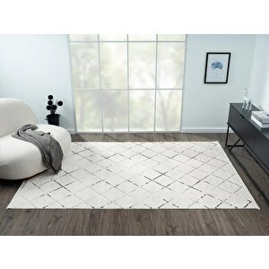 Elegance Eg010a Beyaz Halı Geometrik Detaylı Modern Viskon Doğal Iplik Bambu Halı Tozu Az Salon Halı 195x290 cm
