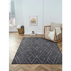 Lenda Ld006a Antrasit Kilim Gri Detaylı Ince Antialerjik Kaymaz Taban Makinada Yıkanabilir Halı 200x290 cm