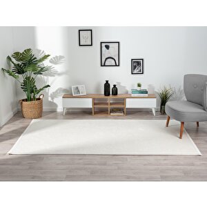 Tokyo 1771 Beyaz Halı Geometrik Desenli Modern Akrilik Halı Kaymaz Taban Tozuaz Salon Halısı 78x300 cm