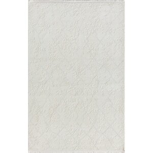 Tokyo 1771 Beyaz Halı Geometrik Desenli Modern Akrilik Halı Kaymaz Taban Tozuaz Salon Halısı 97x300 cm