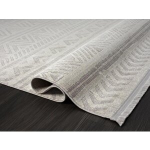 Lotus 8575 Gri Halı Iskandinav Desenli Modern İnce Akrilik Tozuaz Salon Halısı Yatak Odası Koridor
