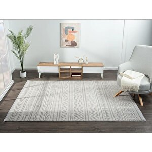 Lotus 8575 Gri Halı Iskandinav Desenli Modern İnce Akrilik Tozuaz Salon Halısı Yatak Odası Koridor 80x150 cm