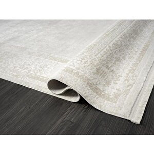 Elegance Eg002a Gri Halı Bej Detaylı Çerçeveli Modern Viskon Doğal Iplik Bambu Halı Tozu Az