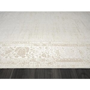 Elegance Eg002a Gri Halı Bej Detaylı Çerçeveli Modern Viskon Doğal Iplik Bambu Halı Tozu Az