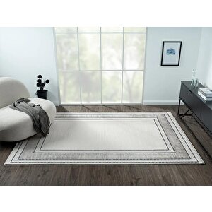 Elegance Eg007a Gri Halı Lacivert Detaylı Modern Viskon Doğal Iplik Bambu Halı Tozu Az Salon Halısı 97x200 cm