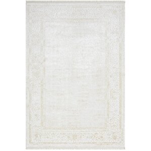 Elegance Eg002a Gri Halı Bej Detaylı Çerçeveli Modern Viskon Doğal Iplik Bambu Halı Tozu Az 116x180 cm