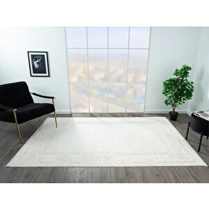 Elegance Eg002a Gri Halı Bej Detaylı Çerçeveli Modern Viskon Doğal Iplik Bambu Halı Tozu Az 116x180 cm