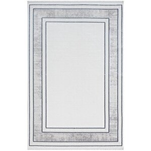 Elegance Eg007a Gri Halı Lacivert Detaylı Modern Viskon Doğal Iplik Bambu Halı Tozu Az Salon Halısı 97x300 cm
