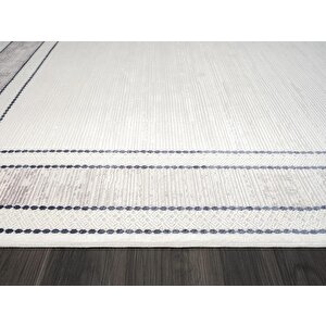 Elegance Eg007a Gri Halı Lacivert Detaylı Modern Viskon Doğal Iplik Bambu Halı Tozu Az Salon Halısı