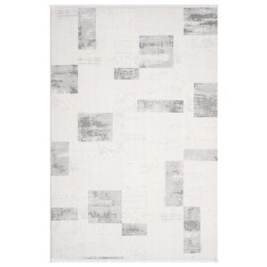 Truva Tv035g Krem Rengi Halı Gri Geometrik Detaylı Akrilik Yumuşak Modern Salon Halısı 195x290 cm