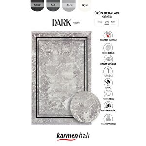 Dark Dk006g Gri Halı Eskitme Geometrik Detaylı Kenar Çerçeveli Akrilik Tozuaz Modern Salon Halısı