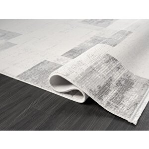 Truva Tv035g Krem Rengi Halı Gri Geometrik Detaylı Akrilik Yumuşak Modern Salon Halısı
