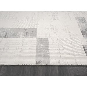 Truva Tv035g Krem Rengi Halı Gri Geometrik Detaylı Akrilik Yumuşak Modern Salon Halısı