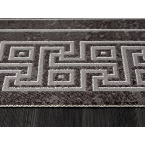 Trend 2809 Gri Halı Krem Kenar Çerçeveli Modern Ince Yumuşak Akrilik Tozuaz Salon Halısı Koridor