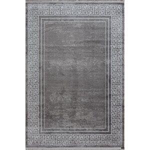 Trend 2809 Gri Halı Krem Kenar Çerçeveli Modern Ince Yumuşak Akrilik Tozuaz Salon Halısı Koridor 76x300 cm