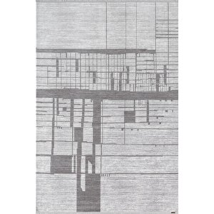 Trend Tr009a Gri Halı Koyu Gri Detaylı Geometrik Desenli Akrilik Yumuşak Salon Halısı 76x150 cm