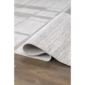 Trend Tr009a Gri Halı Koyu Gri Detaylı Geometrik Desenli Akrilik Yumuşak Salon Halısı 76x150 cm
