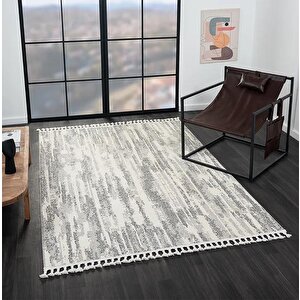 Wool Wl001a Gri Halı Antrasit Detaylı Sisal Bukle Dekoratif Kabartmalı Tozsuz Antialerjik 120x180 cm