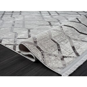 Tokyo 1704 Gri Halı Antrasit Detaylı Geometrik Desen Modern Akrilik Halı Kaymaz Taban Tozuaz