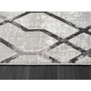 Tokyo 1704 Gri Halı Antrasit Detaylı Geometrik Desen Modern Akrilik Halı Kaymaz Taban Tozuaz