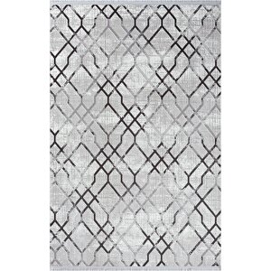 Tokyo 1704 Gri Halı Antrasit Detaylı Geometrik Desen Modern Akrilik Halı Kaymaz Taban Tozuaz 77x150 cm