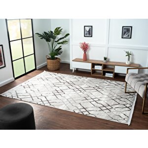 Tokyo 1704 Gri Halı Antrasit Detaylı Geometrik Desen Modern Akrilik Halı Kaymaz Taban Tozuaz 77x150 cm