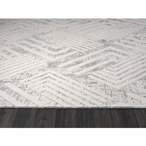 Kaftan Kf006g Bej Halı Gri Detaylı Geometrik Kabartma Desenli Akrilik Halı Tozuaz Salon Halısı