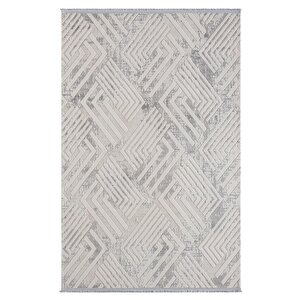 Kaftan Kf006g Bej Halı Gri Detaylı Geometrik Kabartma Desenli Akrilik Halı Tozuaz Salon Halısı 116x180 cm
