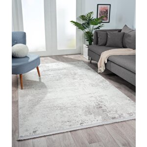 Lotus 8563 Açık Gri Halı Gri Detaylı Modern Ince Akrilik Tozuaz Salon Halısı Yatak Odası Koridor 100x300 cm