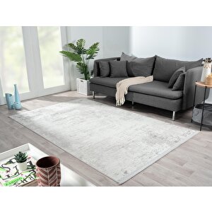 Lotus 8563 Açık Gri Halı Gri Detaylı Modern Ince Akrilik Tozuaz Salon Halısı Yatak Odası Koridor 100x300 cm
