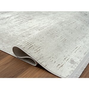 Lotus 8563 Açık Gri Halı Gri Detaylı Modern Ince Akrilik Tozuaz Salon Halısı Yatak Odası Koridor