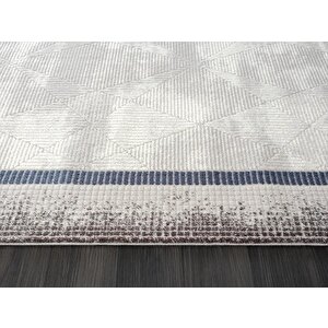 Dark Dk012m Gri Halı Lacivert Kenar Çerçeveli Geometrik Detaylı Akrilik Tozuaz Modern Salon Halısı