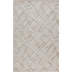 Kaftan Kf004a Bej Halı Kahverengi Detaylı Kabartma Desenli Akrilik Halı Tozuaz Salon Halısı Koridor 116x180 cm
