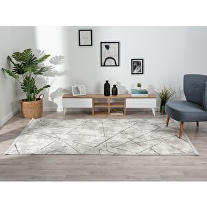 Tokyo 1703 Gri Halı Antrasit Detaylı Geometrik Desen Modern Akrilik Halı Kaymaz Taban Tozuaz 77x150 cm