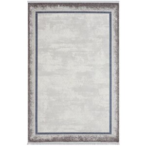 Dark Dk012m Gri Halı Lacivert Kenar Çerçeveli Geometrik Detaylı Akrilik Tozuaz Modern Salon Halısı 156x230 cm