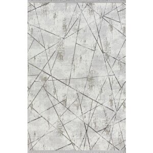 Tokyo 1703 Gri Halı Antrasit Detaylı Geometrik Desen Modern Akrilik Halı Kaymaz Taban Tozuaz 156x230 cm