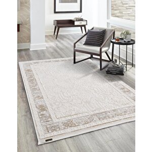 Truva Tv034s Krem Halı Vizon Bej Detaylı Modern Klasik Akrilik Yumuşak Salon Oturma Odası Halısı 77x150 cm