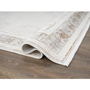 Truva Tv034s Krem Halı Vizon Bej Detaylı Modern Klasik Akrilik Yumuşak Salon Oturma Odası Halısı 77x150 cm