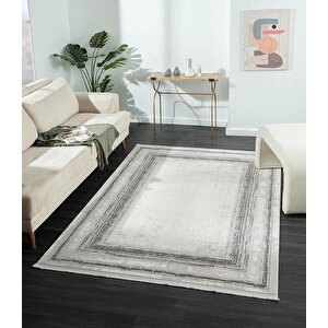 Dark Dk018g Gri Halı Antrasit Detaylı Akrilik Tozuaz Modern Salon Halısı Yatak Odası Halısı Koridor 195x290 cm