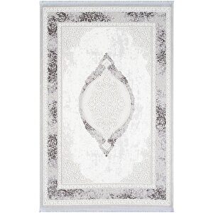 Dark Dk011g Gri Halı Antrasit Detay Kenar Çerçeveli Göbekli Akrilik Tozuaz Modern Salon Halısı 97x300 cm